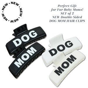 SET of 2 Deluxe High-Grip Dog Mom Pets White or Black Fashion Hair Claw Clips